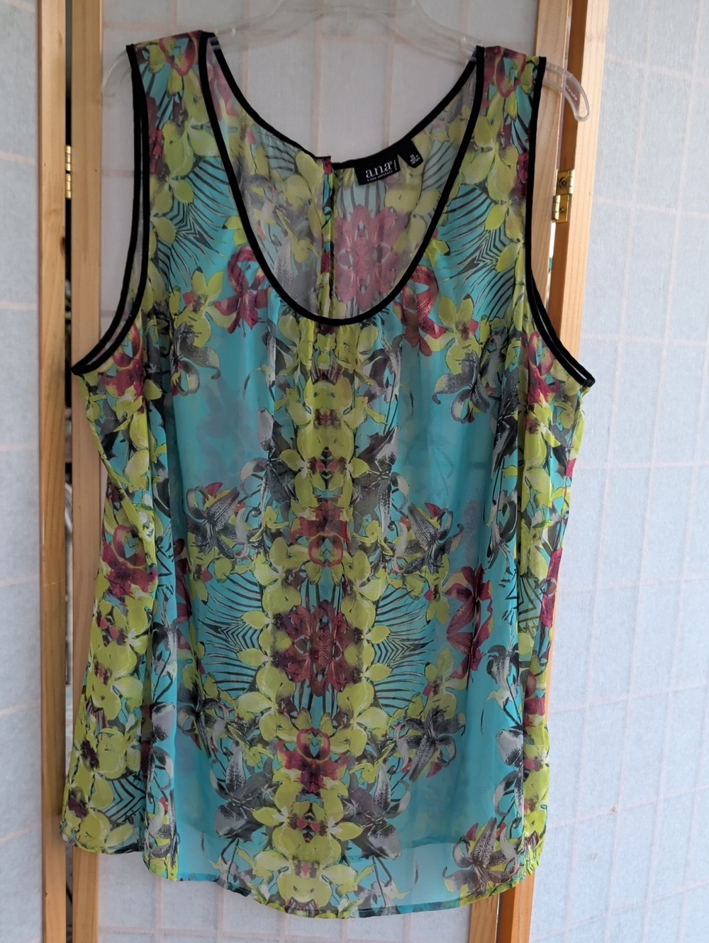 a.n.a Sheer Floral Camisole in Turquoise, Yellow & Black Trim Versatile Casual